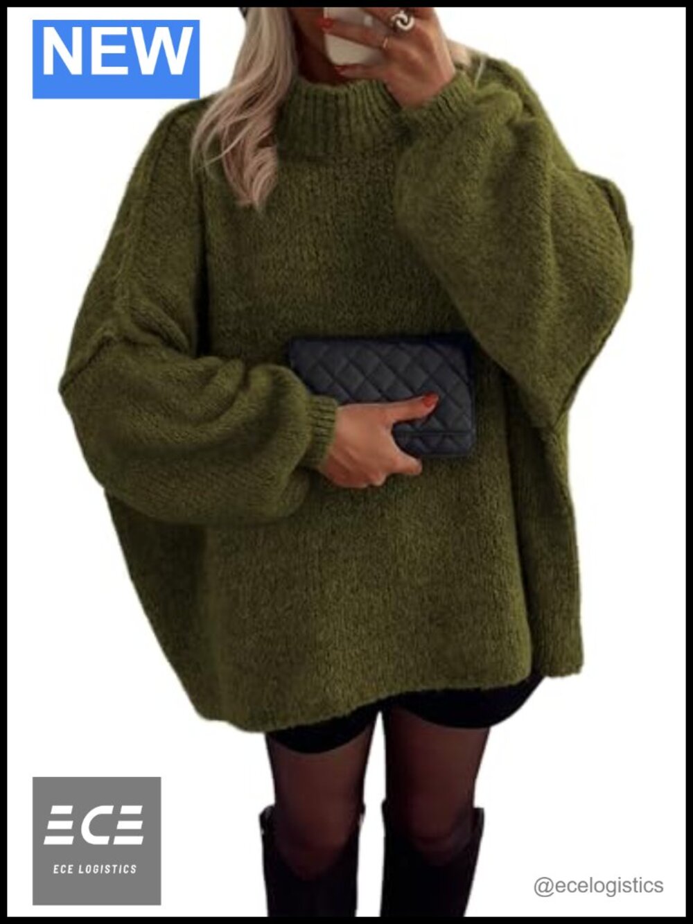 Womens Oversized Chunky Knit Mock Neck Pullover Sweater Loose Fit